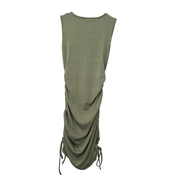 SHEIN Olive Green Sleeveless Dress Ruched Sides Ribbed Knit Custom Fit Sz S EUC - Picture 3 of 5